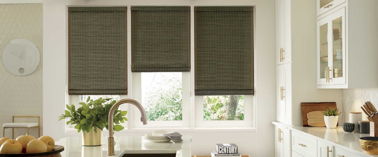 Eclectic kitchen with Provenance woven shades.